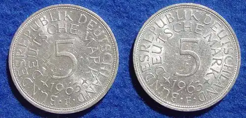 () 2 x 5 DM 1963 - F. Kursmuenzen. 2 Silbermuenzen. Deutschland