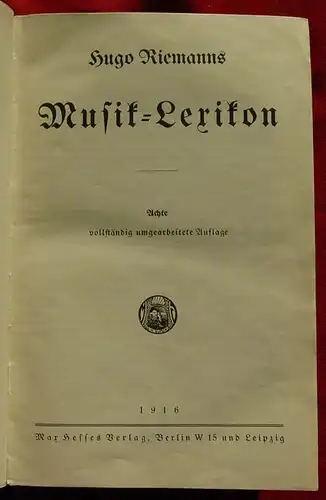 Riemanns "Musik-Lexikon" Bl. 1916 ()