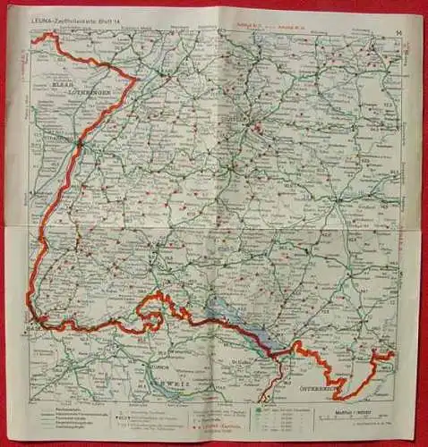 ! Neu u. gültig : Versandkosten ab Euro 2,50 ! () LEUNA Zapfstellenkarte 1936  LEUNA - Zapfstellen-Landkarte Nr. 14. Format aufgefaltet ca. 28 x 30 cm. Ausgabe 1936.