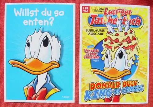 (1049510) Zwei Postkarten Walt-Disney Reklame (Lustige Taschenbücher), siehe bitte Beschreibung u. Bilder
