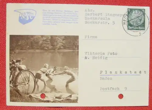 (1049513) NSU Fahrrad Neckarsulm, Reklame-Postkarte, 1940. Stempel Neckarsulm, 2 Abheftungslöcher, siehe bitte Bilder