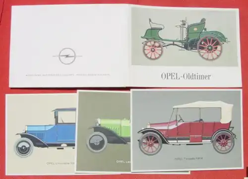 (1049532) 12 versch. AK "Opel Oldtimer" in Originalmappe. Adam Opel, AG. Rüsselsheim am Main. Alter unbekannt (um 1970-er Jahre ?) . Gut erhalten