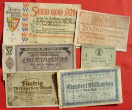 6 x Notgeld Bremen, Kiel, u.a. 1918-23 ()