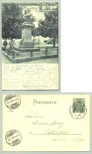 (intern : ) Ansichtskarte. Denkmal Annette von Droste-Huelshoff. PLZ-Bereich pauschal 88709. Postalisch gelaufen 1901