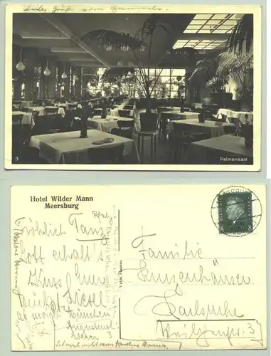 (intern : 1024672)  Ansichtskarte. Meersburg - Hotel Wilder Mann. PLZ-Bereich pauschal 88709. Postalisch gelaufen 1930