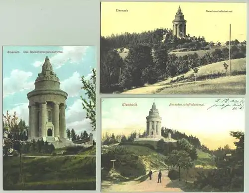 Eisenach ab 1905 (intern : )  3 Ansichtskarten. Burschenschaftsdenkmal. PLZ-Bereich pauschal 99817. Postalisch nicht gelaufen, ab 1905