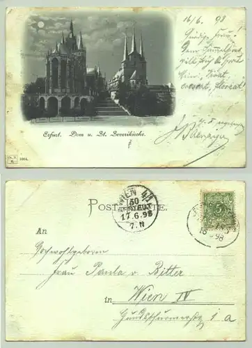 (intern : 1025080) Erfurt. Ansichtskarte. Mondscheinkarte. PLZ-Bereich pauschal 99084. Postalisch gelaufen 1898