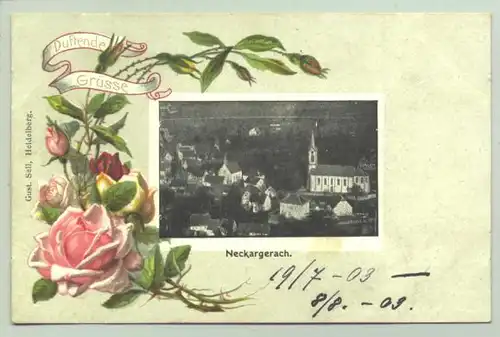 (intern 69437-021 / 0080923) Ansichtskarte "Neckargerach". Text : Duftende Gruesse. Handschriftliche Notiz von 1903
