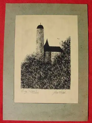 () JENA Kunstdruck. Orig. sig. Franz Thime  Kunstblatt / Kunstdruck von Franz Thime (Thieme ?) mit dem Titel : Jena, Fuchsturm. Blattformat ca. 21 x 29 cm in Passepartout. Vermutlich 1930er Jahre ? PLZ-Bereich fuer Heimatsammler : # 07747