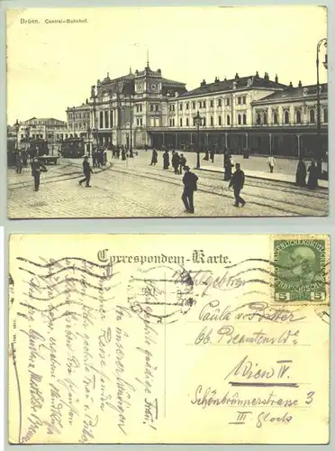 Brünn / Bahnhof, CS, um 1914 ? () Ansichtskarte, undeutlicher Stempel, evtl. 1914 ? Gebrauchsspuren