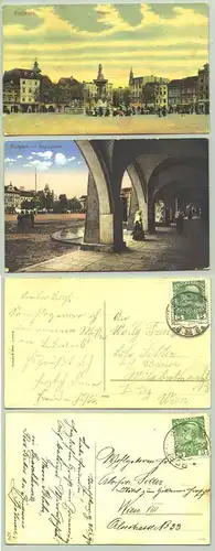 (1027006) Budweis, 2 Ansichtskarten. Heute : Tschechische Republik ? Postalisch gelaufen, Datum unleserlich, vermutlich um 1911 ? Gebrauchsspuren, kleine Knicke