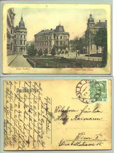 Iglau () Reliefkarte mit erhabenem Bild. Weitere Infos : Ansichtskarte. Postalisch gelaufen, Datum unleserlich, vermutlich 1909 ?