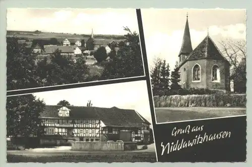 (int : 37269-051)  Ansichtskarte. "Gruss aus Niddawitzhausen". Unbeschrieben. Ruecks. eingedruckter Text : Gasthaus zum Gruenen Baum,