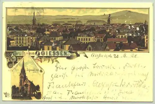 (intern : 35390-021)  Ansichtskarte. Gruss aus Giessen, mit Marke u. Stempel v. 1898