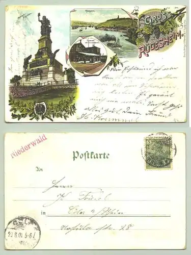 (65 385-021 / ) Mehrfarbige Ansichtskarte "Gruß aus Rüdesheim" 1901