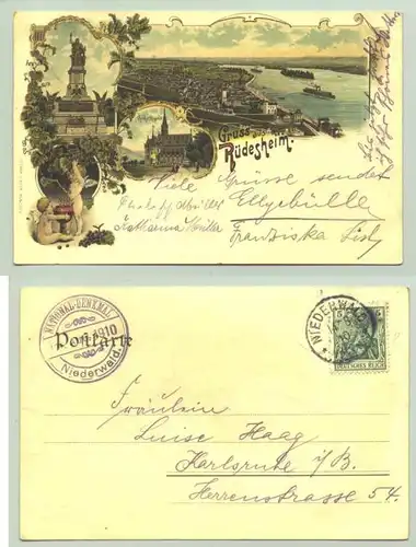 (65 385-031) Mehrfarbige Ansichtskarte "Gruß aus Rüdesheim" 1910