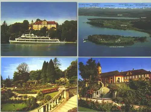 () 4 Ansichtskarten mit Motiven von der Insel Mainau. Postalisch nicht gelaufen, vermutlich 1970er Jahre ?  PLZ-Bereich pauschal 78465