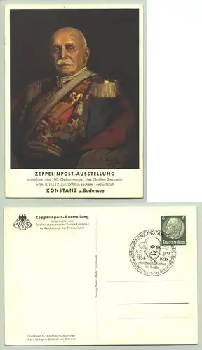 (78465-091) Festpostkarte "Zeppelinpost-Ausstellung z. 100. Geb. des Grafen Zeppelin 1938 in Konstanz a. Bodensee"