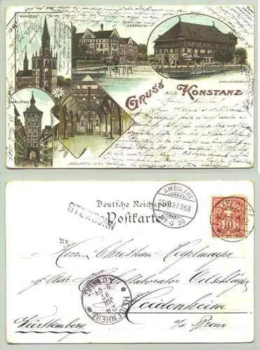 Konstanz 1897 (intern : )  Ansichtskarte. PLZ-Bereich pauschal 78465