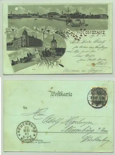 () Ansichtskarte. Konstanz 1901. Mondscheinkarte. Gruss aus Konstanz