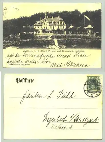 () Ansichtskarte. Konstanz 1911. Waldhaus Jacob. PLZ-Bereich pauschal 78465