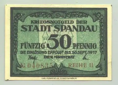 () Spandau. Kriegs-Notgeld 1917. Sehr guter Zustand