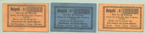 (1028650) 3 x Notgeld 1917. Sparkasse der Stadt Marne. 2 x 20 Pf. u. 1 x 50 Pfennig