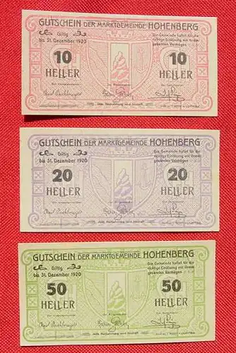 (1031001) 3 x Notgeld Österreich 1920. Marktgemeinde Hohenberg