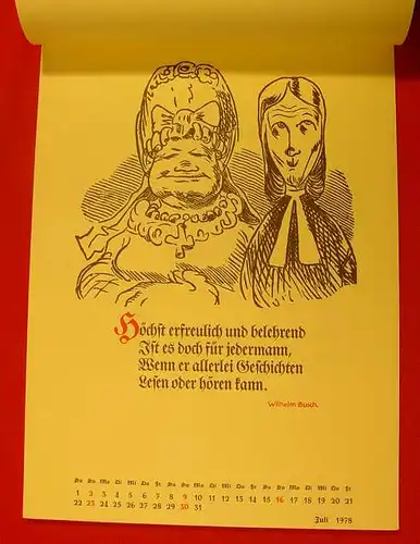 Wilhelm Busch. (2001713)  Kompletter, grosser Bildkalender / Wandkalender von 1978 : "Wilhelm Busch - Lebensweisheit und Humor"
