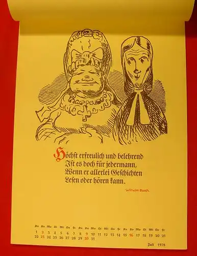 Wilhelm Busch. ()  Kompletter, grosser Bildkalender / Wandkalender von 1978 : "Wilhelm Busch - Lebensweisheit und Humor"