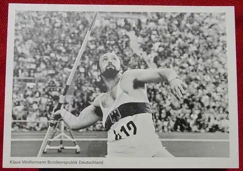 Klaus Wolfermann' Autogramm-AK Oly. 1972 () Foto-Ansichtskarte von 'Klaus Wolfermann'. Speerwerfen / Maenner Goldmedaille Muenchen 1972