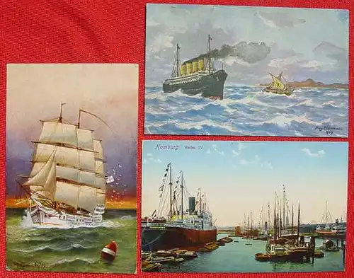 (1032901) 3 x Ansichtskarten, Schiffe, um 1911-1915. Gebrauchsspuren