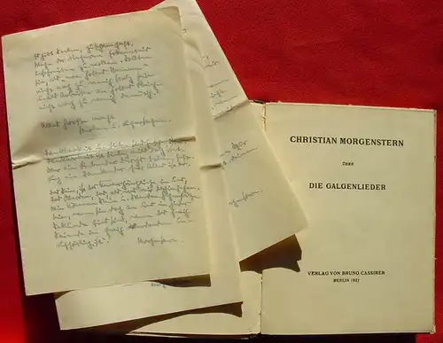 ()  Christian Morgenstern "Über die Galgenlieder". 60 Seiten. Halbleinen. Deckelbild. Format ca. 14 x 18 cm. Bruno Cassirer-Verlag, Berlin 1921