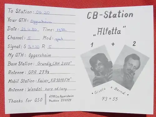 (1046830) CB-Station Postkartenformat Doppelkarte / Faltkarte, Abs. Ludwigshafen Oggersheim v. 1980 # QSL # CB-Funk