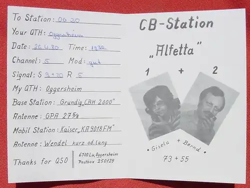 () CB-Station Postkartenformat Doppelkarte / Faltkarte, Abs. Ludwigshafen Oggersheim v. 1980 # QSL # CB-Funk