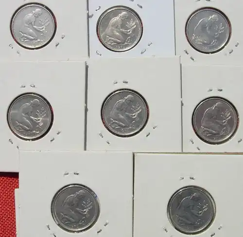 (1047168) Deutschland 8 x 50 Pfennig 1972-J, sehr gut erhalten, siehe bitte Bilder u. Beschreibung