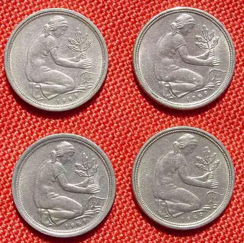 (1047186) Deutschland 4 x 50 Pfennig 1949, D-F-G-J, gut erhalten, siehe bitte Bilder u. Beschreibung