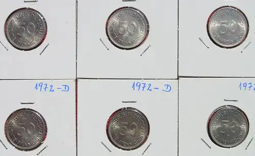 (1047192) Deutschland 10 x 50 Pfennig 1972-D, TOP Zustand, siehe bitte Bilder u. Beschreibung
