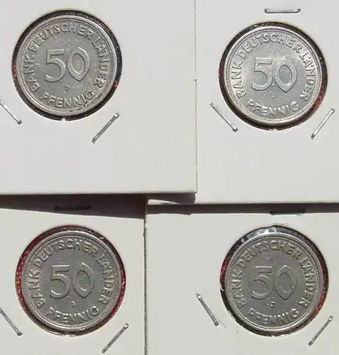 () Deutschland 4 x 50 Pfennig 1949, D-F-G-J, gut erhalten, siehe bitte Bilder u. Beschreibung