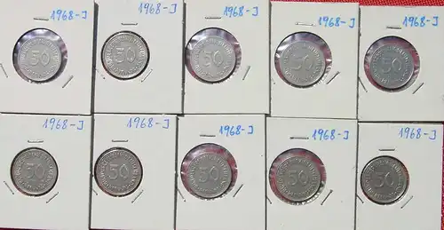 (1047204) Deutschland 20 x 50 Pfennig 1968-J, durchschnittlich sehr guter Zustand, siehe bitte Bilder u. Beschreibung