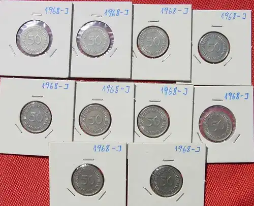 (1047204) Deutschland 20 x 50 Pfennig 1968-J, durchschnittlich sehr guter Zustand, siehe bitte Bilder u. Beschreibung