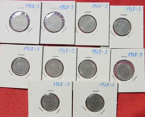 () Deutschland 20 x 50 Pfennig 1968-J, durchschnittlich sehr guter Zustand, siehe bitte Bilder u. Beschreibung