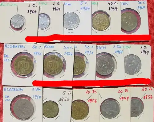 (1049180) Algerien 15 x Münzen Doublettenbestand, siehe bitte Beschreibung u. Originalbilder
