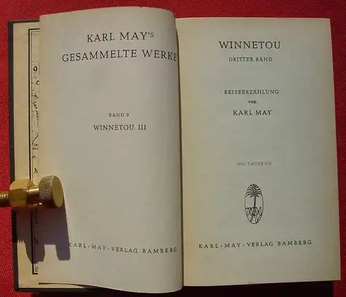 () Karl May, Bd. 9  "Winnetou". Dritter Band. Karl-May-Verlag, 1001. Tausend, Bamberg 1951. Sehr guter Zustand