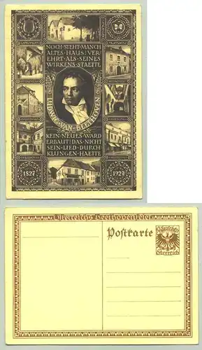 () Österreich Heiligenstadt 1927. Jubilaeums-Ansichtskarte / Postkarte 'Ludwig van Beethoven'. 1827 - 1927. Ganzsache. Postalisch nicht gelaufen