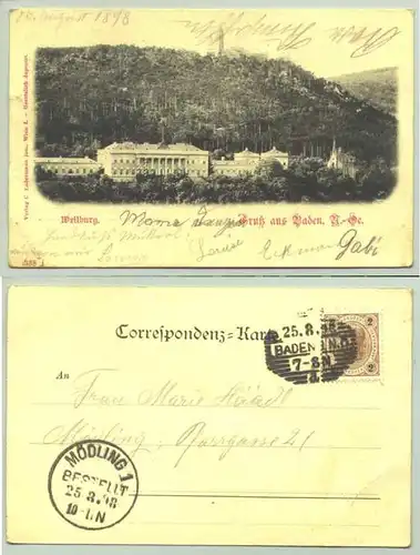 (1030283) Ansichstkarte. Gruss aus Baden / Weilburg. Oesterreich. Postalisch gelaufen 1898. Eckknick !