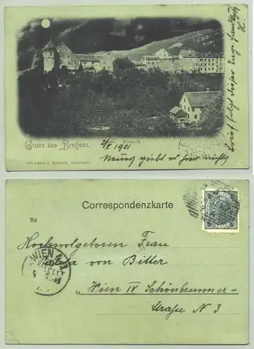 () Mondscheinkarte. Ansichstkarte. Bregenz Altstadt. Oesterreich. Postalisch gelaufen 1901