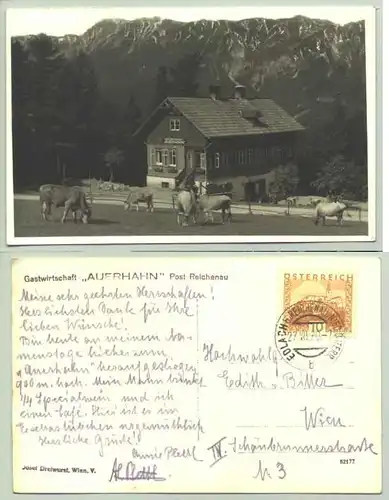 (1030123) Ansichstkarte. Gastwirtschaft Auerhahn. Edlach Post Reichenau. Oesterreich. Postalisch gelaufen 1930