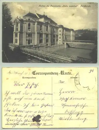 (1030281) Ansichstkarte. Neubau des Pensionates 'Stella matutina', Feldkirch. Oesterreich. Postalisch gelaufen, Marke geloest, 1907. Gebrauchsspuren, Eckknick