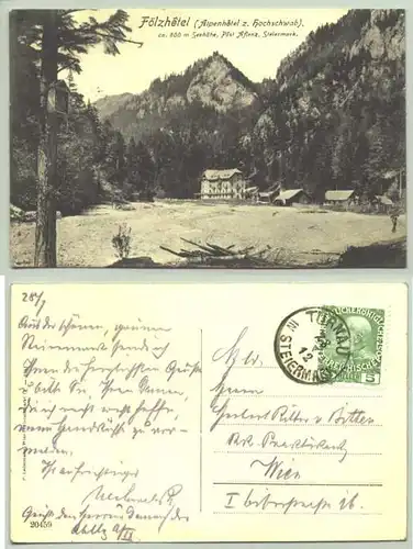 Foelzhotel, Post Aflenz (1030217) Ansichstkarte. Oesterreich. Postalisch gelaufen, Turnau - Steiermark, 1912